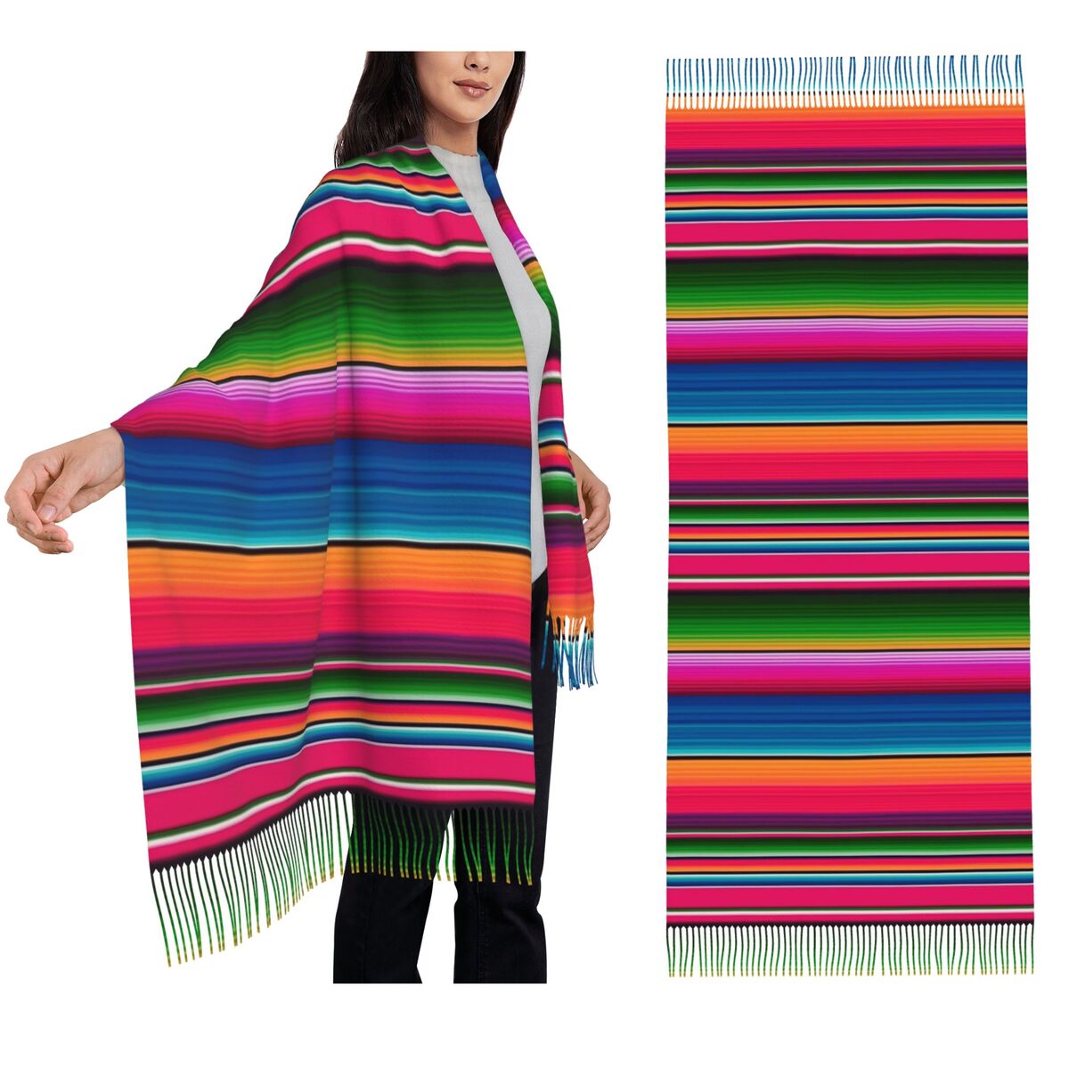 Woven Scarf Blanket - Cobertor mexicano listrado fiesta serape cachecol