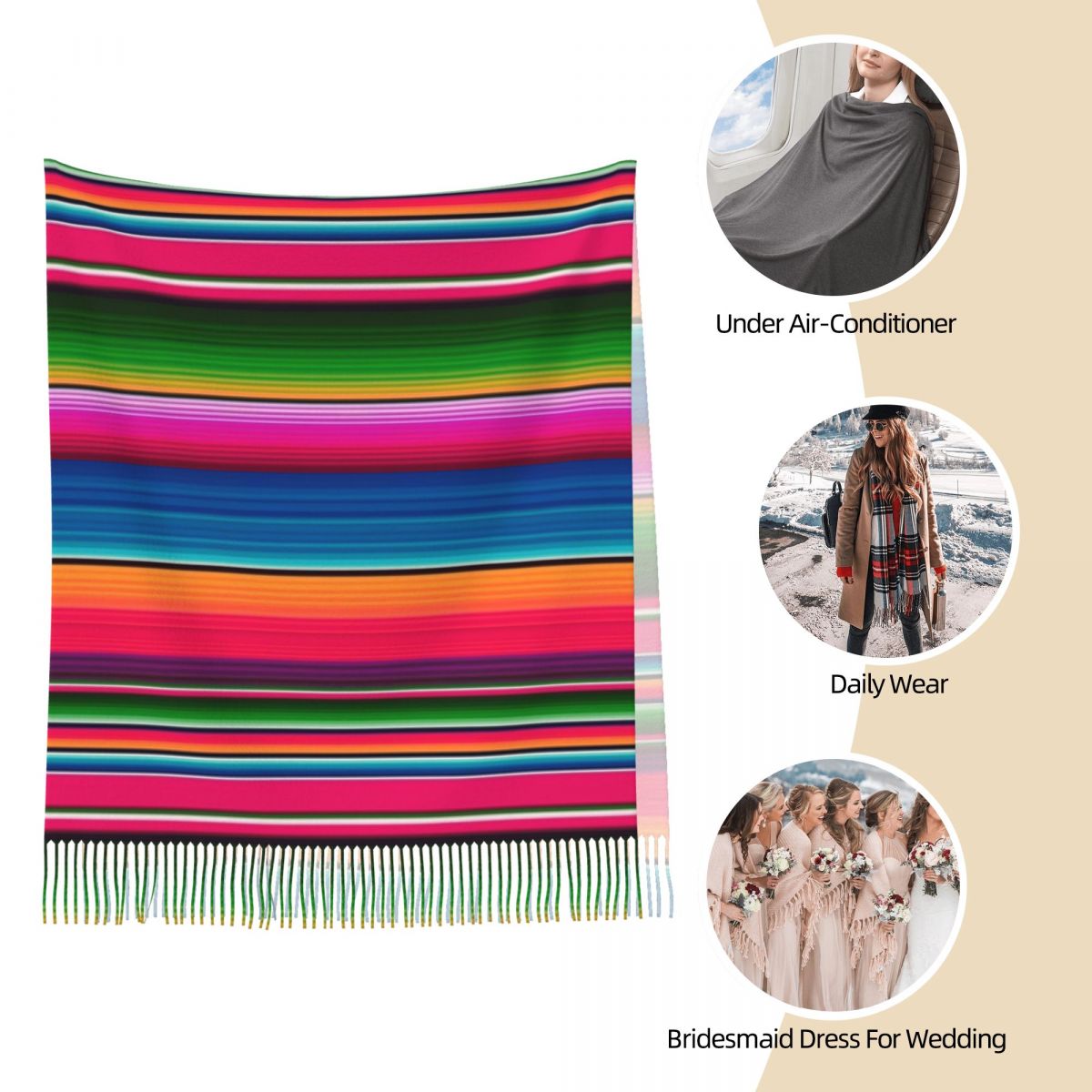 Cobertor mexicano listrado fie - Woven Scarf Blanket avaliação e preço